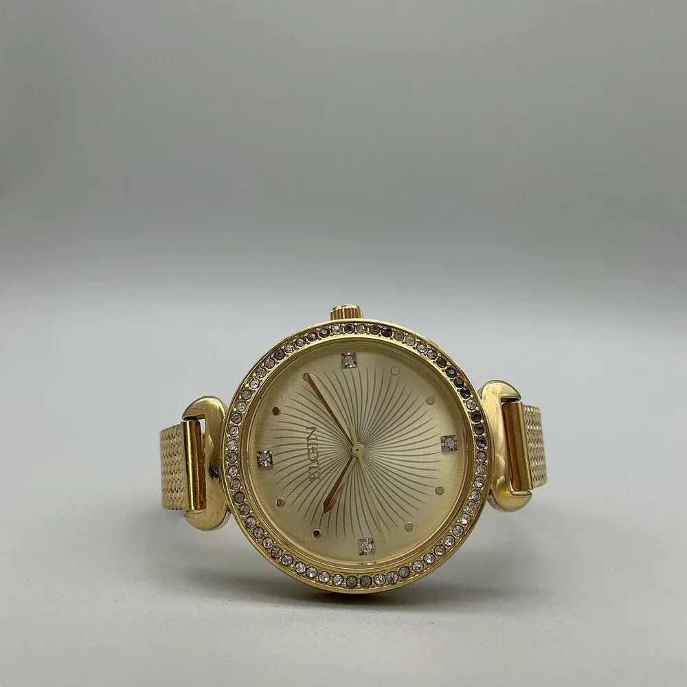 Elgin Womens Watch 35mm Champagne Dial Gold Crystals Mesh Band New Battery